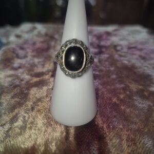 Vintage Black Onyx Marcasite Ring
